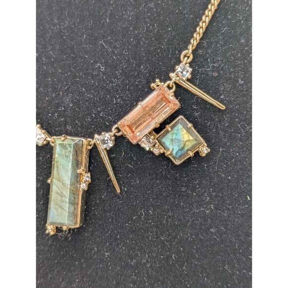 Alexis Bittar Geometric Crystal & Stone Spike Gold Adjustable Necklace 19" - Picture 4 of 6